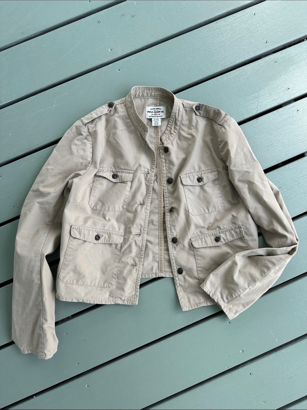 Vintage Khaki Utility Jacket with Nautical Buttons